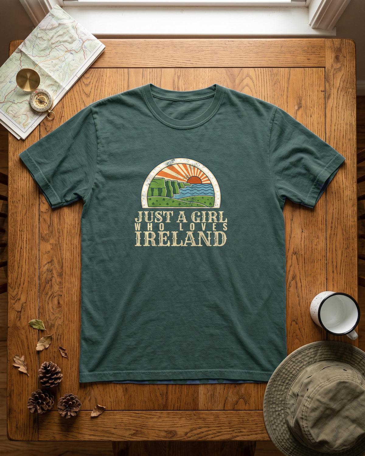 Just a Girl Who Loves Ireland Sea Cliffs Sunburst T-Shirt (photo)