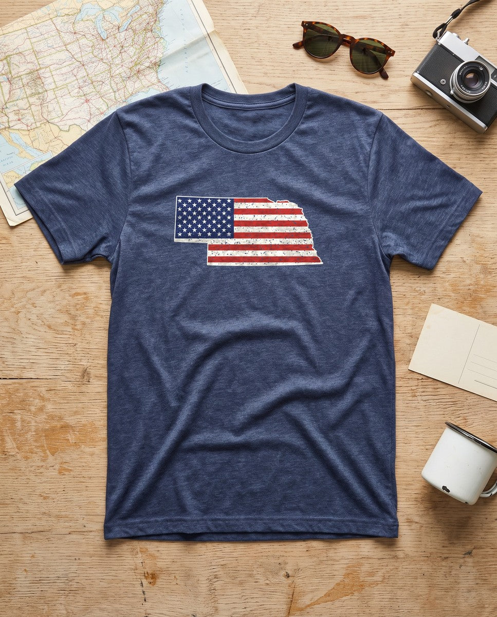Nebraska American Flag Map T-Shirt (photo)