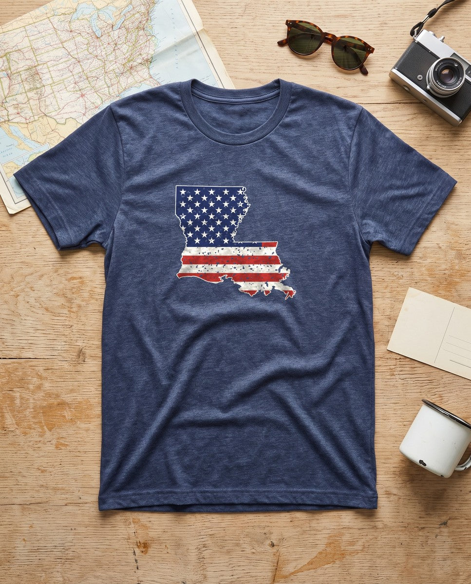 Louisiana American Flag Map T-Shirt (photo)
