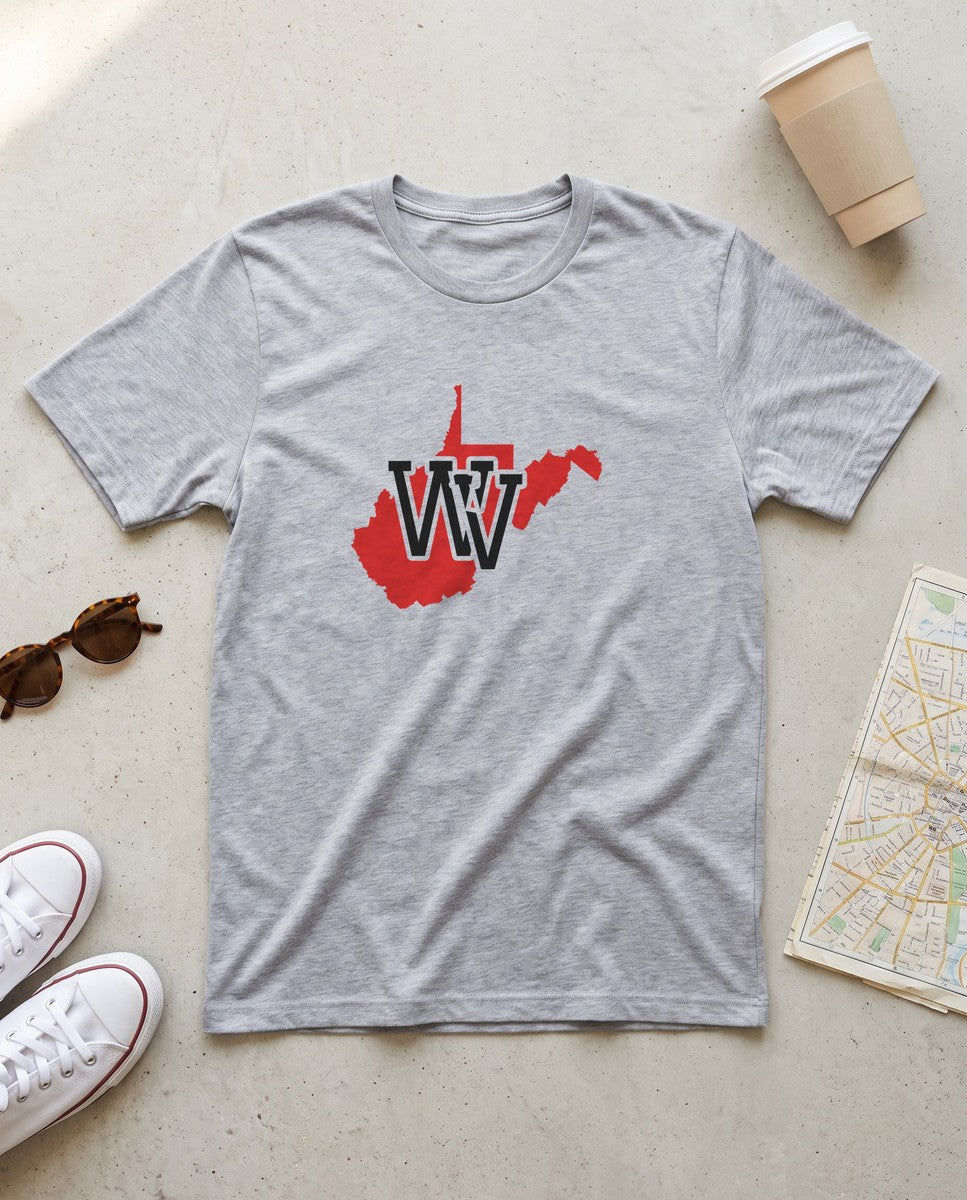 West Virginia Varsity Monogram Map T-Shirt (photo)