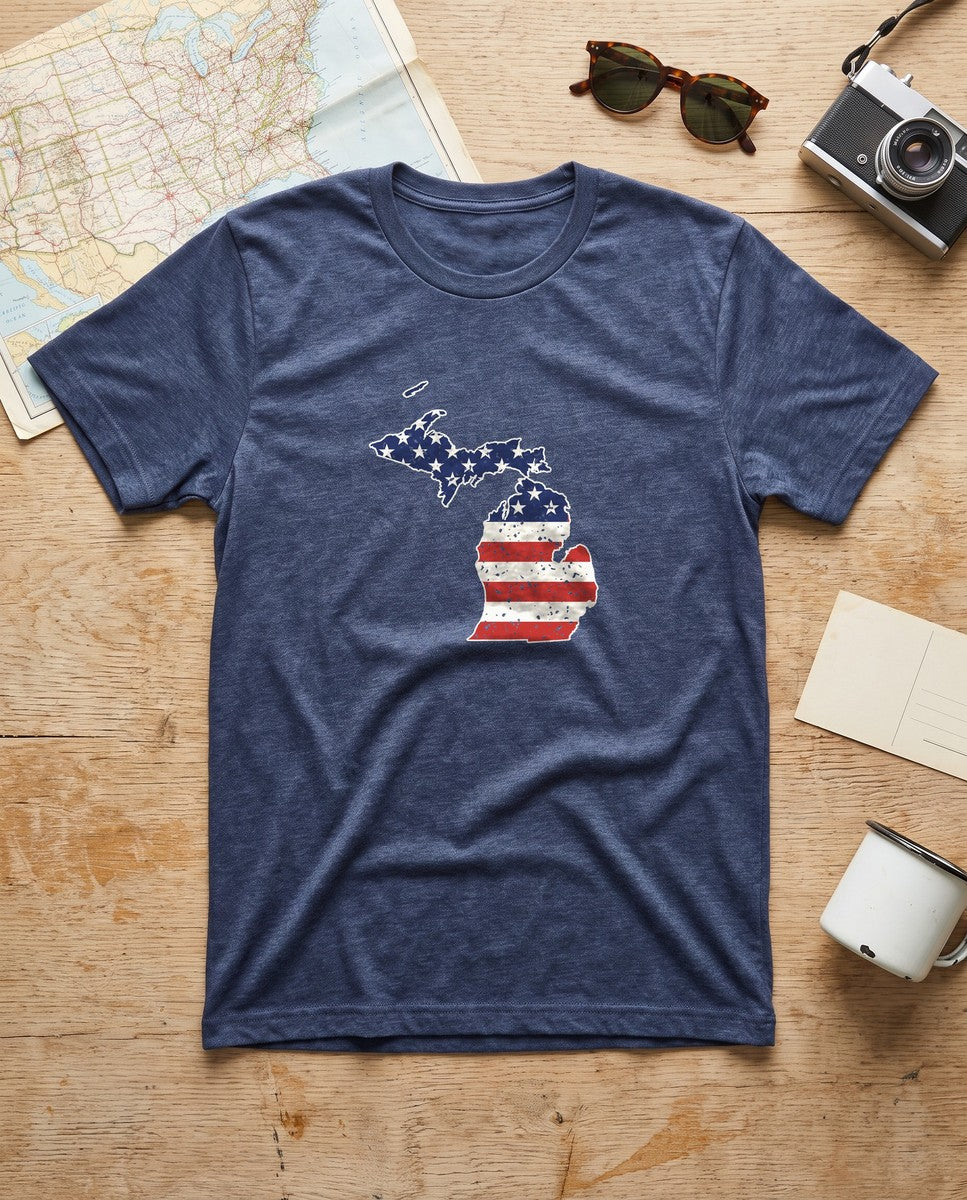 Michigan American Flag Map T-Shirt (photo)