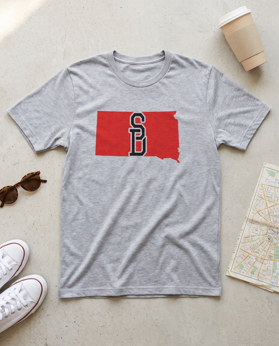 South Dakota Varsity Monogram Map T-Shirt (photo)