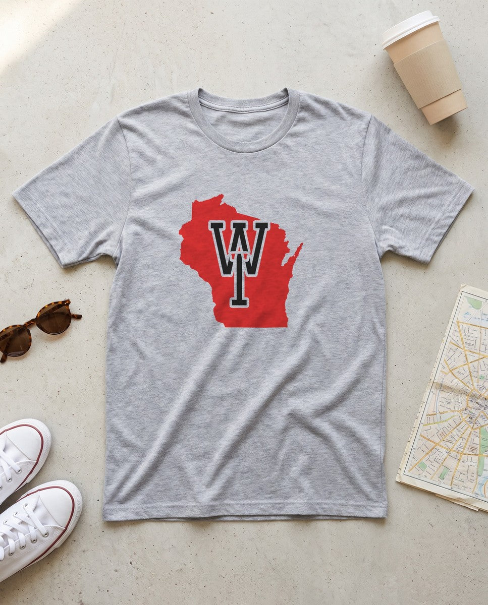 Wisconsin Varsity Monogram Map T-Shirt (photo)